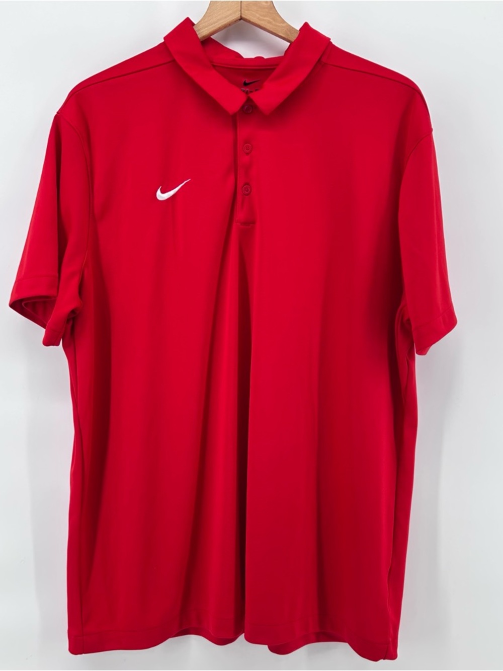 Nike Dri Fit Polo Shirt Mens XL Red Golf Athletic‎ White Swoosh Wicking